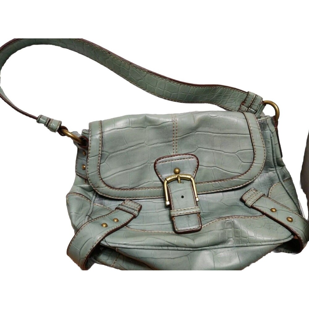 Nine West Large Light Blue/ Gray Faux Alligator Shoulder Bag